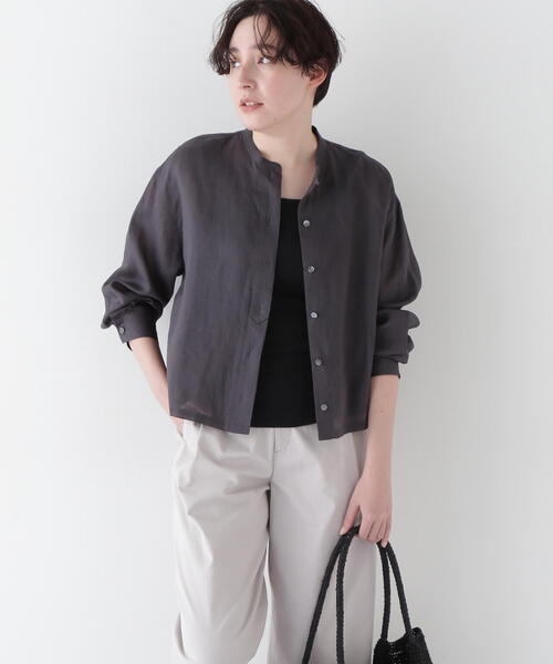 human woman(ヒューマンウーマン)の「◆ラミーバンドカラーシャツブラウス(シャツ/ブラウス・レディース・ピンク/イエロー/グレー系その他/グレー/ブルー・MEDIUM)」の3枚目の写真