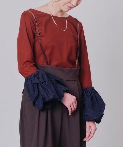 DOLLUPOOPS(ドールアップウップス)の「配色バルーンスリーブトップス(Tシャツ/カットソー・レディース・ワイン/ブラック/ライトグレー・38)」の3枚目の写真