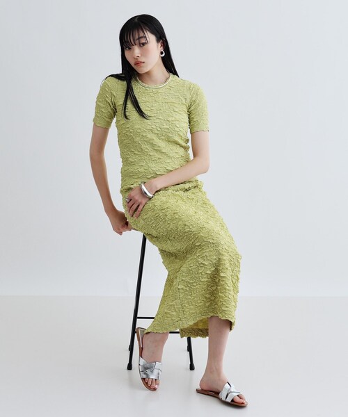 GALLEST（ギャレスト）の「ふくれジャカードトップス（Tシャツ/カットソー・レディース・ブラック/オフホワイト/ライトグリーン・38）」の5枚目の写真