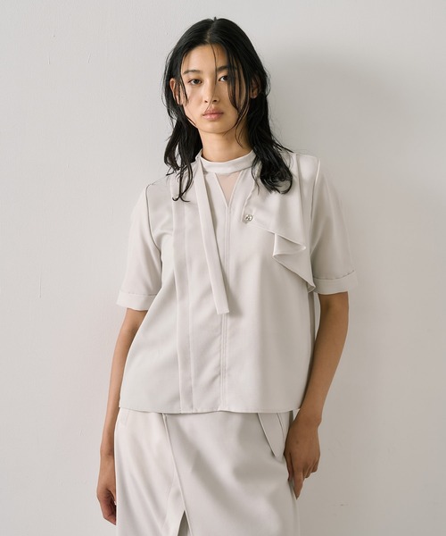 ACETATEボウタイブラウス(グレー) オケージョン2WAYボウタイブラウス（2002409651