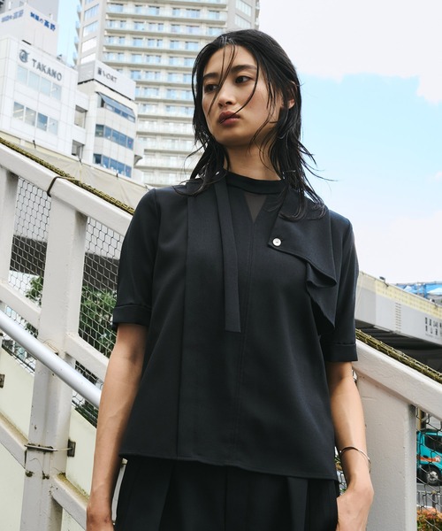 UNITED ARROWS TOKYO ボウタイブラウス ネイビー ストレッチジョーゼット ボウタイブラウス(26649201-2023