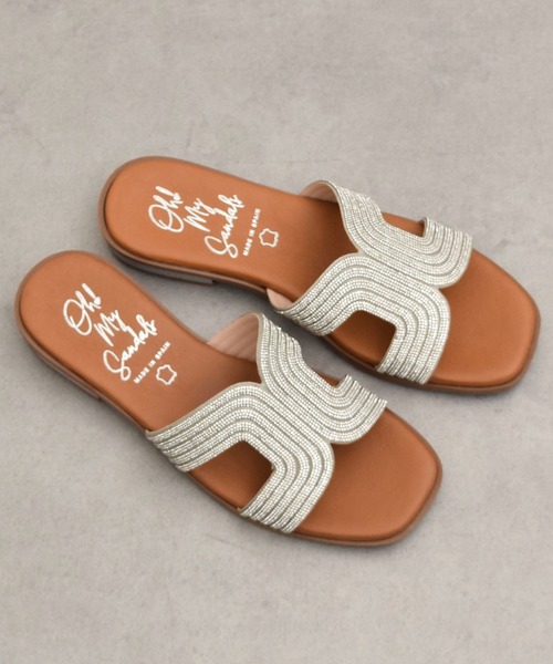 セール】【Oh my Sandals】ラインストーンローヒールサンダル
