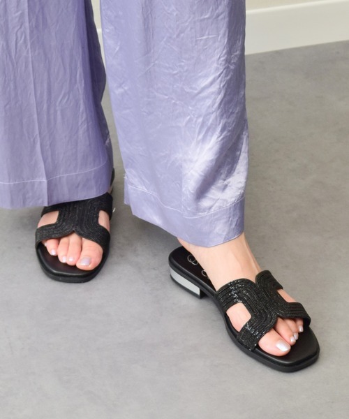 セール】【Oh my Sandals】ラインストーンローヒールサンダル
