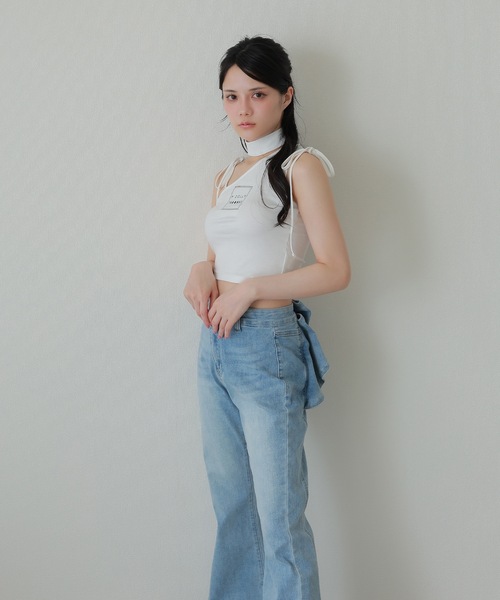 M DOLLY（エムドリー）の「back ribbon flare denim pants/バックリボンフレアデニムパンツ（デニムパンツ・レディース・ライトブルー/ブルー・S/M）」の11枚目の写真