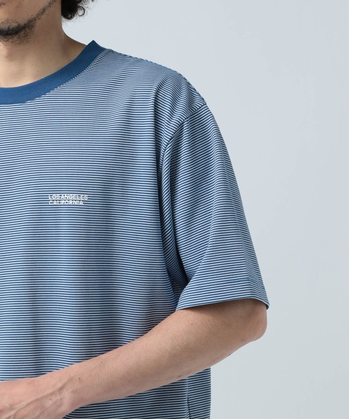 BAYFLOW（ベイフロー）の「［キレイめな印象で幅広く使える］コンパクトボーダー半袖Tシャツ（Tシャツ/カットソー・メンズ・ブルー/ホワイト/ダークブラウン・MEDIUM/LARGE）」の6枚目の写真