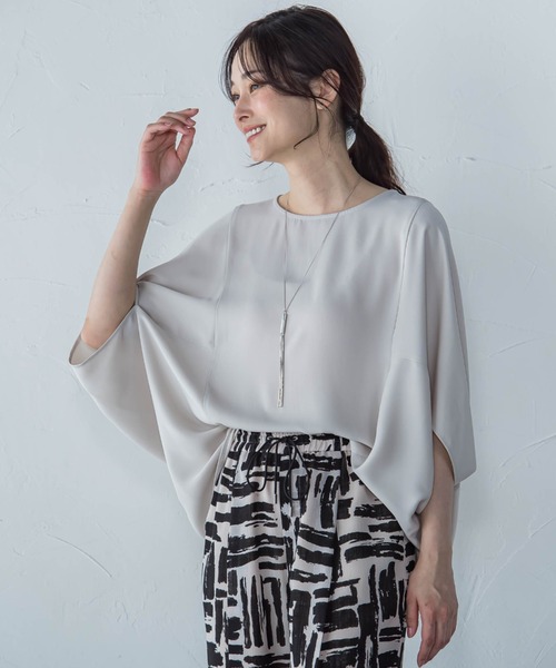 LAUTREAMONT(ロートレアモン)の「【WEB限定】サテンフィールドレープブラウス≪セットアップ対応/洗濯機で洗える≫(シャツ/ブラウス・レディース・ピンク/ベージュ/ブラック/カーキ・9号)」の3枚目の写真