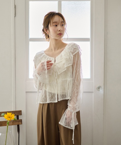 mideal マイディール　シアーブラウス mideal（マイディール） ブラウス シャツ 2way sheer flare sleeves