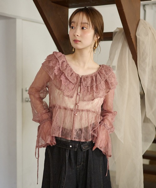 mideal(マイディール)の「sheer frill blouse / シアーフリルブラウス(シャツ/ブラウス・レディース・オフホワイト/ピンク/ブルー・FREE)」の3枚目の写真