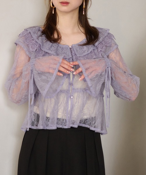 mideal マイディール　シアーブラウス mideal（マイディール） ブラウス シャツ 2way sheer flare sleeves