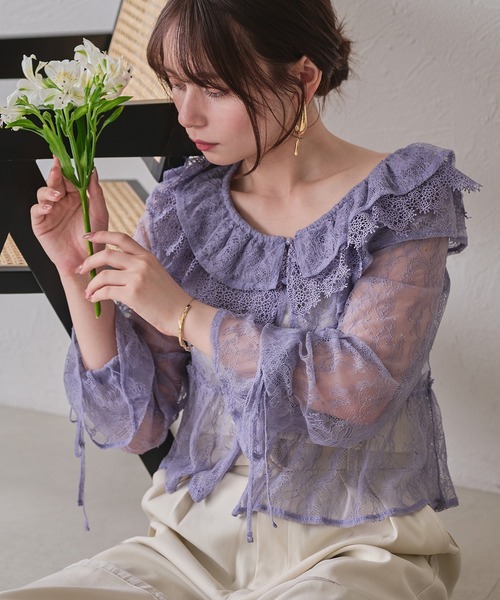 mideal フリルブラウス セール】sheer frill blouse / シアーフリルブラウス（シャツ