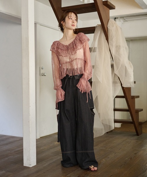 mideal フリルブラウス セール】sheer frill blouse / シアーフリルブラウス（シャツ