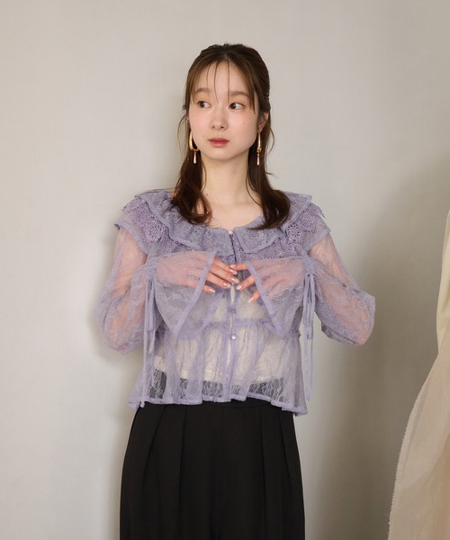 mideal(マイディール)の「sheer frill blouse / シアーフリルブラウス(シャツ/ブラウス・レディース・オフホワイト/ピンク/ブルー・FREE)」の6枚目の写真