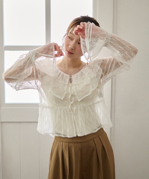 mideal(マイディール)の「sheer frill blouse / シアーフリルブラウス(シャツ/ブラウス・レディース・オフホワイト/ピンク/ブルー・FREE)」の7枚目の写真
