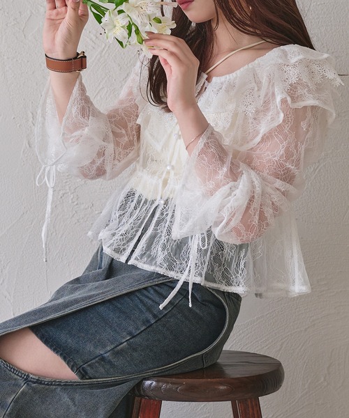 mideal マイディール　シアーブラウス mideal（マイディール） ブラウス シャツ 2way sheer flare sleeves