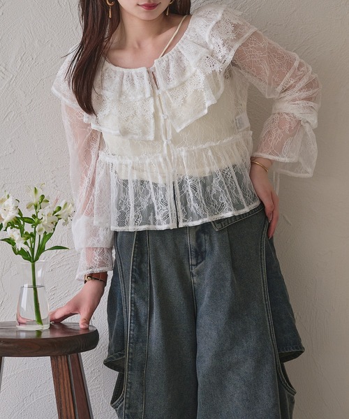 mideal マイディール　シアーブラウス mideal（マイディール） ブラウス シャツ 2way sheer flare sleeves