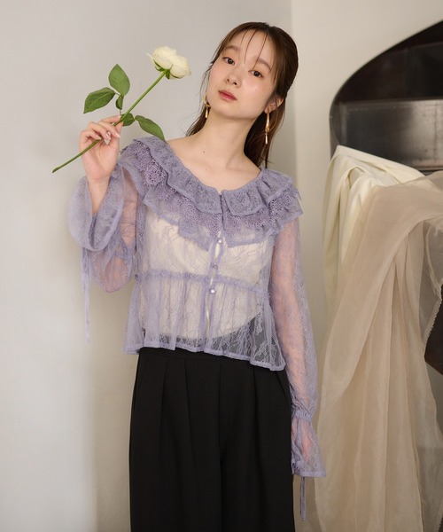 mideal マイディール　シアーブラウス mideal（マイディール） ブラウス シャツ 2way sheer flare sleeves