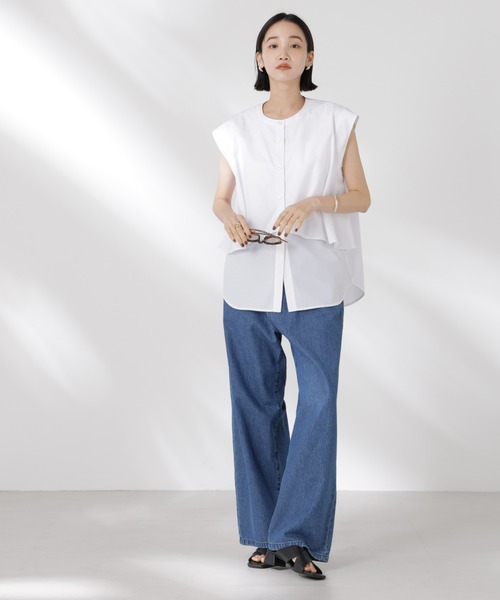 NANO universe（ナノユニバース）の「フロントフレアケープカラーノースリーブシャツ（シャツ/ブラウス・レディース・チャコール/ピンク/ホワイト・FREE）」の10枚目の写真