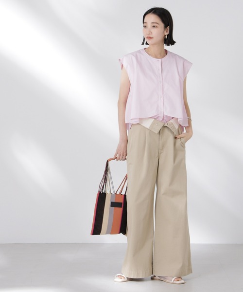 NANO universe（ナノユニバース）の「フロントフレアケープカラーノースリーブシャツ（シャツ/ブラウス・レディース・チャコール/ピンク/ホワイト・FREE）」の14枚目の写真