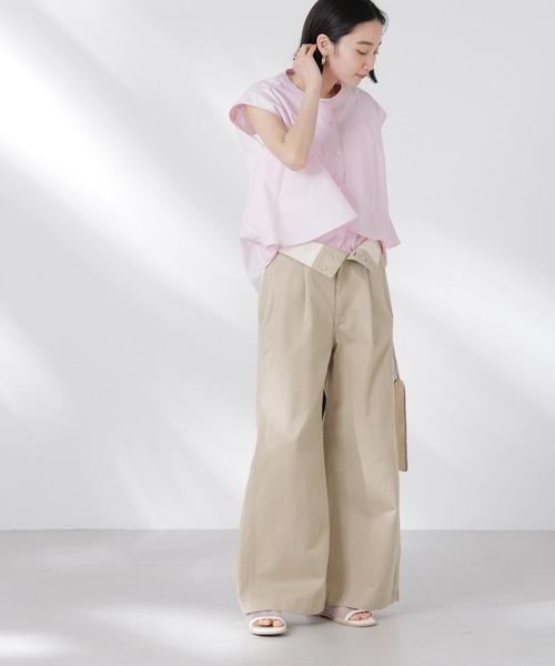 NANO universe（ナノユニバース）の「フロントフレアケープカラーノースリーブシャツ（シャツ/ブラウス・レディース・チャコール/ピンク/ホワイト・FREE）」の17枚目の写真