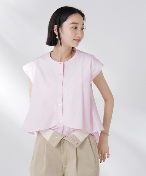 NANO universe（ナノユニバース）の「フロントフレアケープカラーノースリーブシャツ（シャツ/ブラウス・レディース・チャコール/ピンク/ホワイト・FREE）」の11枚目の写真