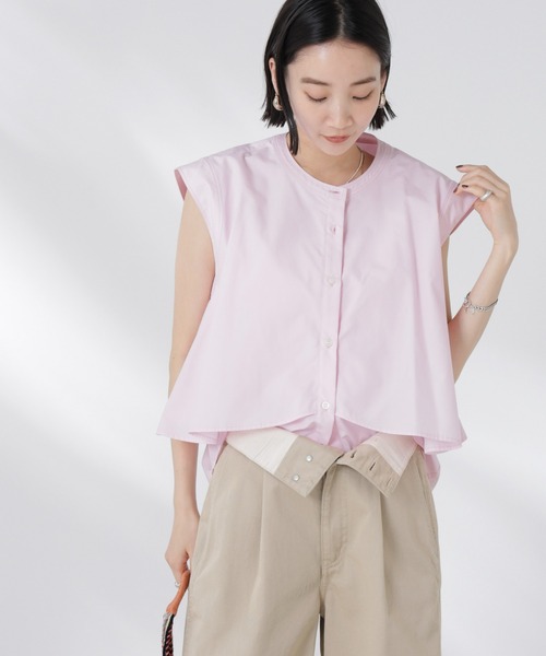 NANO universe（ナノユニバース）の「フロントフレアケープカラーノースリーブシャツ（シャツ/ブラウス・レディース・チャコール/ピンク/ホワイト・FREE）」の13枚目の写真