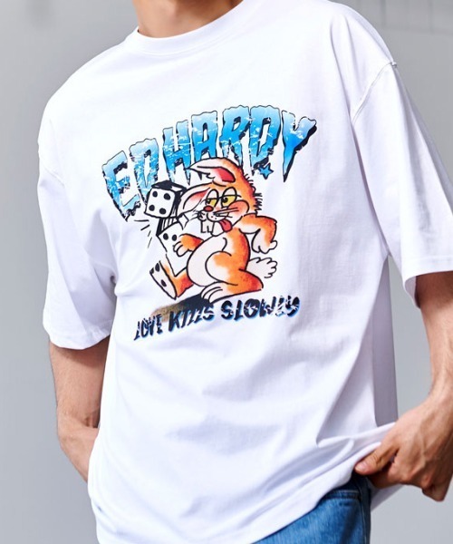 Ed Hardy(エドハーディー)の「『ED HARDY/エドハーディー』クルーネック ラビット半袖Tシャツ(Tシャツ/カットソー・メンズ・ブラック/ホワイト・L/M)」の1枚目の写真