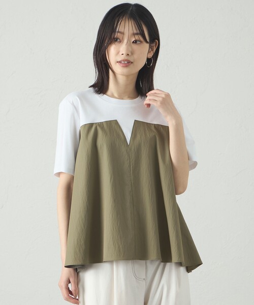 CAST:(キャストコロン)の「【1枚で着映える】異素材コンビカットソー(Tシャツ/カットソー・レディース・グリーン系その他7/ブラック/ピンク系その他2・M)」の3枚目の写真