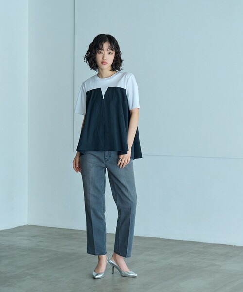 CAST:(キャストコロン)の「【1枚で着映える】異素材コンビカットソー(Tシャツ/カットソー・レディース・グリーン系その他7/ブラック/ピンク系その他2・M)」の10枚目の写真