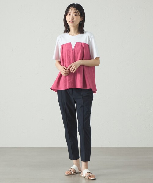 CAST:(キャストコロン)の「【1枚で着映える】異素材コンビカットソー(Tシャツ/カットソー・レディース・グリーン系その他7/ブラック/ピンク系その他2・M)」の12枚目の写真