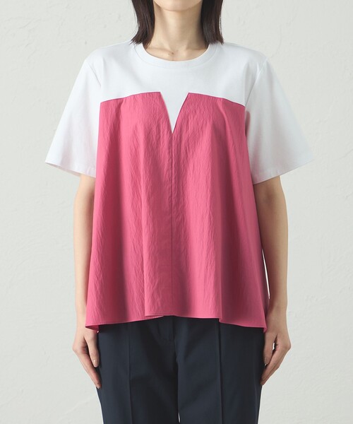 CAST:(キャストコロン)の「【1枚で着映える】異素材コンビカットソー(Tシャツ/カットソー・レディース・グリーン系その他7/ブラック/ピンク系その他2・M)」の4枚目の写真