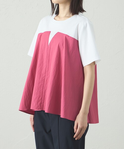 CAST:(キャストコロン)の「【1枚で着映える】異素材コンビカットソー(Tシャツ/カットソー・レディース・グリーン系その他7/ブラック/ピンク系その他2・M)」の5枚目の写真