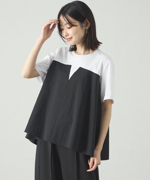 CAST:(キャストコロン)の「【1枚で着映える】異素材コンビカットソー(Tシャツ/カットソー・レディース・グリーン系その他7/ブラック/ピンク系その他2・M)」の9枚目の写真