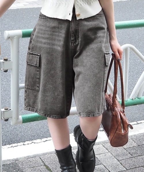 tiptop（ティップトップ）の「カーゴデニムハーフパンツ（カーゴパンツ・レディース・ダークブルー/ブラック/カーキ・FREE）」の4枚目の写真