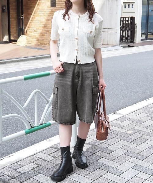 tiptop（ティップトップ）の「カーゴデニムハーフパンツ（カーゴパンツ・レディース・ダークブルー/ブラック/カーキ・FREE）」の6枚目の写真