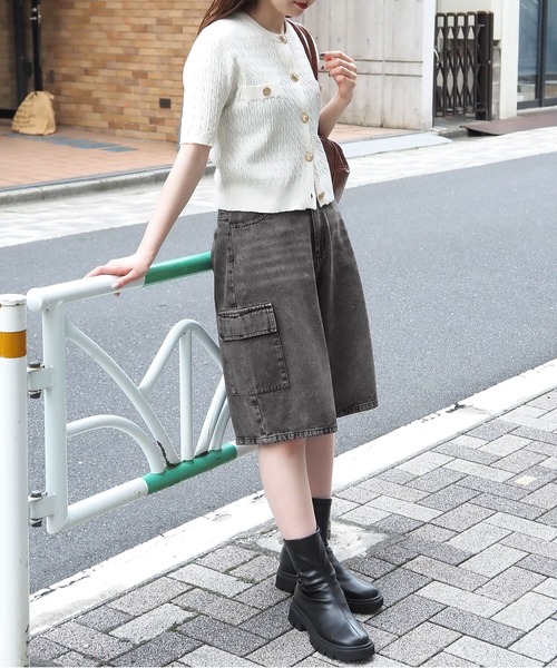 tiptop（ティップトップ）の「カーゴデニムハーフパンツ（カーゴパンツ・レディース・ダークブルー/ブラック/カーキ・FREE）」の8枚目の写真