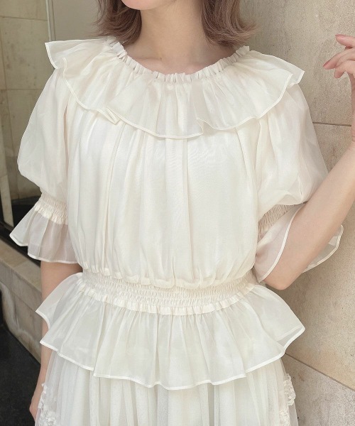 ブラウス シャツ オフショルフリルシアーブラウス レディース rienda ブラウス シャツ 「岡崎紗絵さん着用アイテム」フリル
