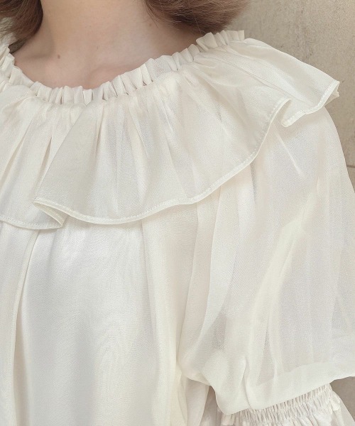 F i.n.t（フィント）の「シアーオフショルフリルプルオーバーブラウス　夏服（シャツ/ブラウス・レディース・ブルーグレー/ライトピンク/アイボリー/ミント・FREE）」の5枚目の写真