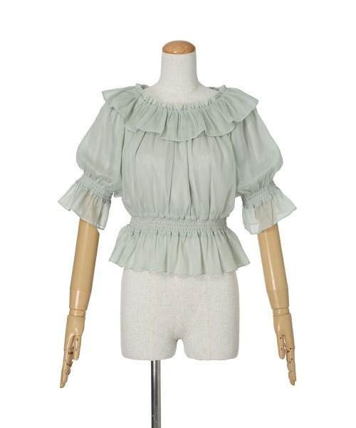 F i.n.t（フィント）の「シアーオフショルフリルプルオーバーブラウス　夏服（シャツ/ブラウス・レディース・ブルーグレー/ライトピンク/アイボリー/ミント・FREE）」の20枚目の写真