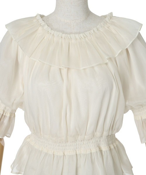 F i.n.t（フィント）の「シアーオフショルフリルプルオーバーブラウス　夏服（シャツ/ブラウス・レディース・ブルーグレー/ライトピンク/アイボリー/ミント・FREE）」の15枚目の写真