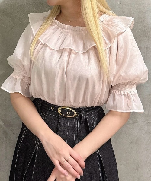 【洗える・二の腕カバー】シアー オフショル フリル プルオーバー ブラウス フィント F i.n.t 【洗える・二の腕カバー】シアー オフショル