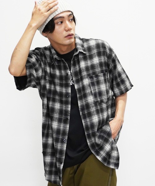 Beno（ビーノ）の「半袖チェックシャツ（Tシャツ/カットソー・メンズ・ネイビー/イエロー/ブルー/ブラック・MEDIUM/LARGE）」の2枚目の写真