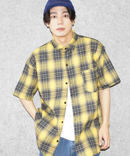 Beno（ビーノ）の「半袖チェックシャツ（Tシャツ/カットソー・メンズ・ネイビー/イエロー/ブルー/ブラック・MEDIUM/LARGE）」の13枚目の写真