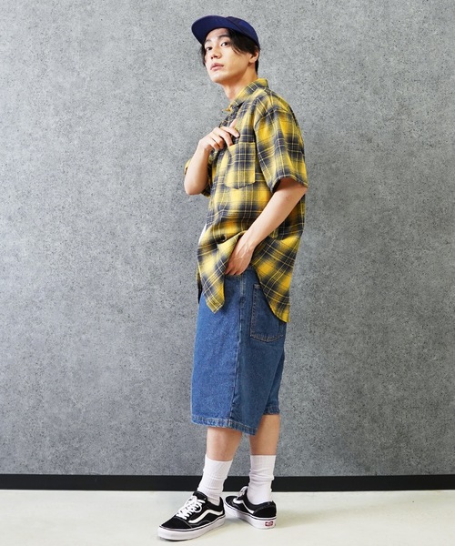 Beno（ビーノ）の「半袖チェックシャツ（Tシャツ/カットソー・メンズ・ネイビー/イエロー/ブルー/ブラック・MEDIUM/LARGE）」の15枚目の写真