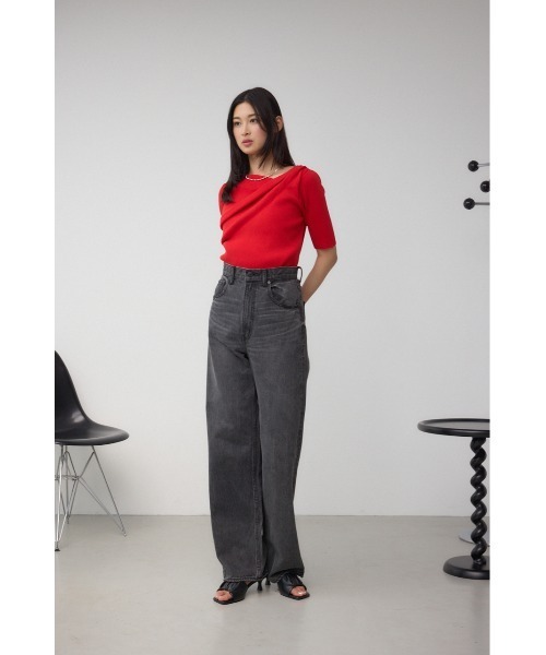 AZUL by moussy(アズールバイマウジー)の「ドレープデザイン5分袖リブニット(ニット/セーター・レディース・ダークグリーン/アイボリー/ブラック/レッド・FREE)」の16枚目の写真