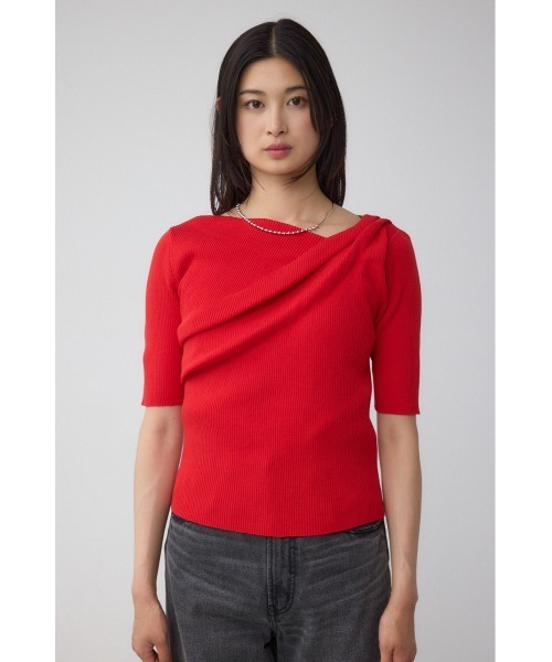 AZUL by moussy(アズールバイマウジー)の「ドレープデザイン5分袖リブニット(ニット/セーター・レディース・ダークグリーン/アイボリー/ブラック/レッド・FREE)」の17枚目の写真