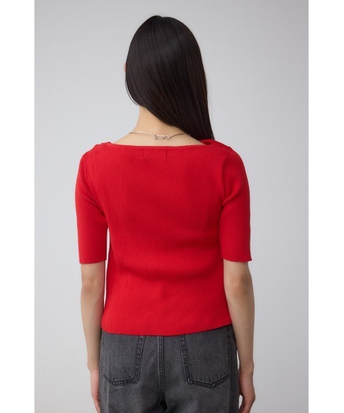 AZUL by moussy(アズールバイマウジー)の「ドレープデザイン5分袖リブニット(ニット/セーター・レディース・ダークグリーン/アイボリー/ブラック/レッド・FREE)」の19枚目の写真