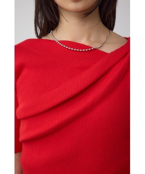 AZUL by moussy(アズールバイマウジー)の「ドレープデザイン5分袖リブニット(ニット/セーター・レディース・ダークグリーン/アイボリー/ブラック/レッド・FREE)」の20枚目の写真