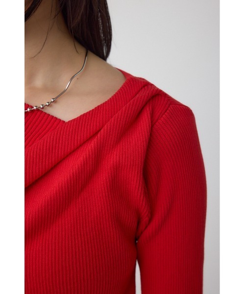 AZUL by moussy(アズールバイマウジー)の「ドレープデザイン5分袖リブニット(ニット/セーター・レディース・ダークグリーン/アイボリー/ブラック/レッド・FREE)」の22枚目の写真