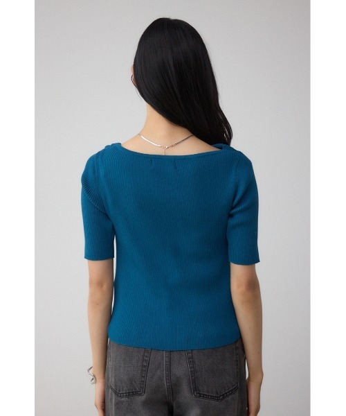 AZUL by moussy(アズールバイマウジー)の「ドレープデザイン5分袖リブニット(ニット/セーター・レディース・ダークグリーン/アイボリー/ブラック/レッド・FREE)」の10枚目の写真