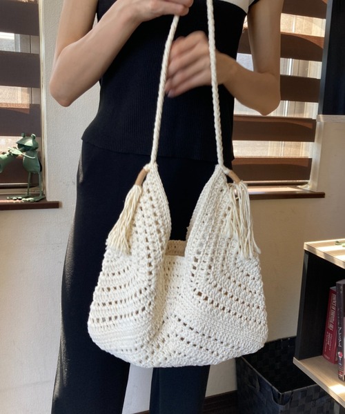 ｔｏｌｅｎｅ（トレネ）の「メッシュ編み かぎ編み タッセル付き トートバッグ ワンショルダーバッグ 夏（トートバッグ・レディース・ブラウン/ライトベージュ・FREE）」の16枚目の写真